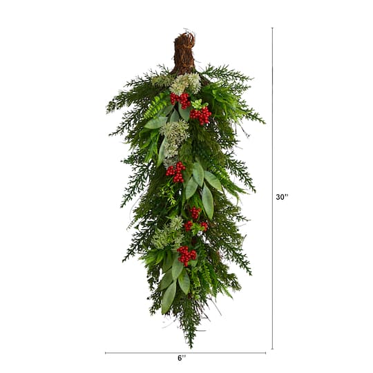 30" Cedar & Berry Christmas Teardrop Swag